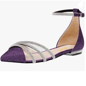 XYD Eggplant Pointed Toe D'Orsay Wedding Sandals Glitter Rhinestones Shoes